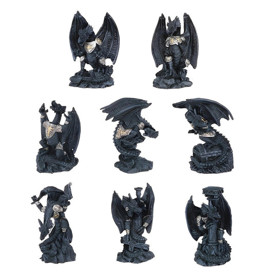 ICE ARMOR 8-PC Medieval Mini Black Dragons 3" H Fantasy Decoration Figurine Set