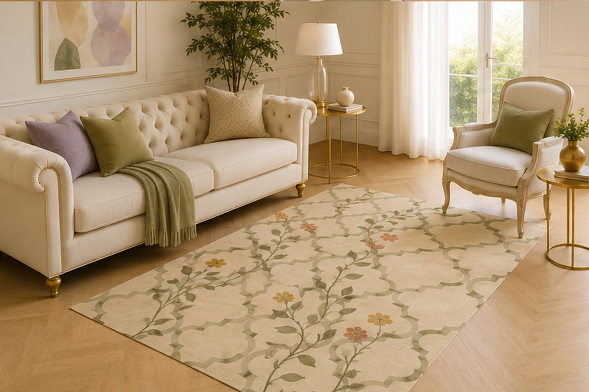 ICE ARMOR 5' x 7' Trellis Vine Garden Area Rug for Living Room, Soft Low Pile Indoor Carpet with Non-Slip Silicone Backing for Bedroom, Dining Room, Office, Kids and Pets