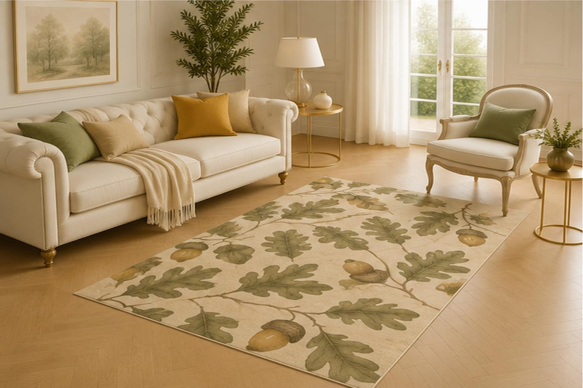 ICE ARMOR 5' x 7' Oak Leaf and Acorn Area Rug for Living Room, Soft Low Pile Carpet with Non-Slip Silicone Backing for Bedroom, Dining Room, Office, Kids and Pets