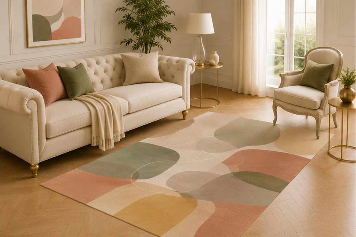 ICE ARMOR 5' x 7' Layered Organic Shape Area Rug for Living Room, Soft Low Pile Decorative Carpet with Non-Slip Silicone Backing for Bedroom, Dining Space, Office, Kids and Pets