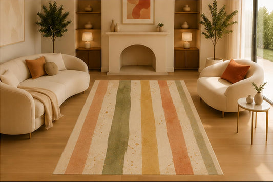 ICE ARMOR 5' x 7' Pastel Vertical Stripe Area Rug, Soft Low Pile Indoor Rug with Non-Slip Silicone Backing, Decorative Carpet for Living Room, Nursery, Multicolor