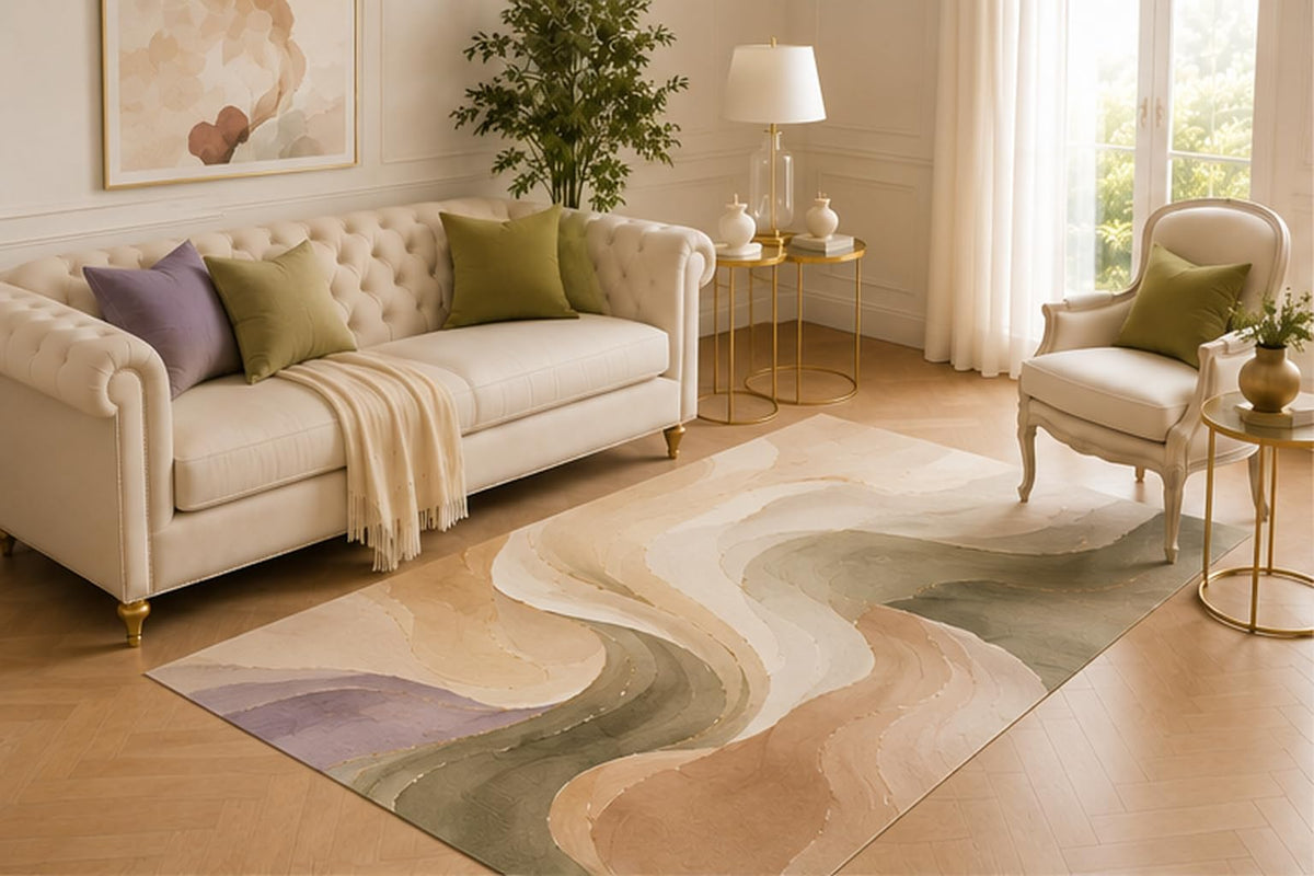 ICE ARMOR 5' x 7' Abstract Flowing Wave Area Rug, Contemporary Soft Low Pile Carpet with Anti-Skid Silicone Base for Apartment, Lounge, Studio, Office, Kids and Pets