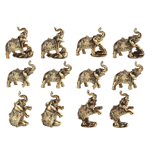 ICE ARMOR 12-PC Mini Thai Elephant in Gold Statue Decoration Figurine Set