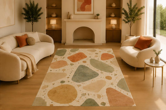 ICE ARMOR 5' x 7' Abstract Pebble Terrazzo Area Rug, Soft Low Pile Indoor Rug with Non-Slip Silicone Backing, Decorative Carpet for Living Room, Bedroom, Neutral