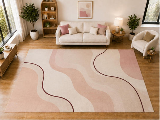ICE ARMOR "Ultra Light Weight Large 6'7 x 9'10 Blush Flowing Wave Pattern Area Rug for Living Room Bedroom Dining Room Soft Low Pile Indoor Carpet Modern Minimalist Floor Decor