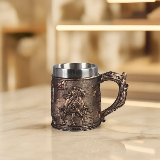ICE ARMOR 6.5"W Crusader Knight Stainless Steel/Resin Beer Mug Tankard – Vintage Drinkware Cup for Beer, Coffee, Juice, Ale & Beverages, Rustic Barware (Wash by hand only)