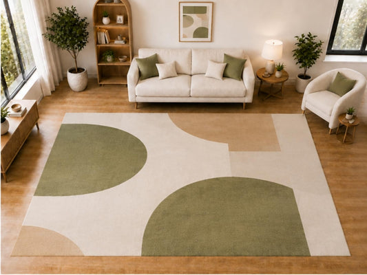 ICE ARMOR "Ultra Light Weight Large 6'7 x 9'10 Sage Rounded Shape Pattern Area Rug for Living Room Bedroom Dining Room Soft Low Pile Indoor Carpet Modern Geometric Floor Decor