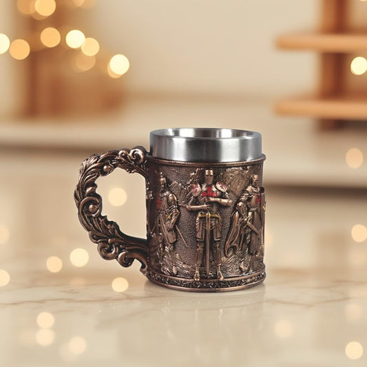 ICE ARMOR 6.5"W Medieval Knight Templar Stainless Steel/Resin Beer Mug Tankard – Vintage Drinkware Cup for Beer, Coffee, Juice, Ale & Beverages, Rustic Barware (Wash by hand only)