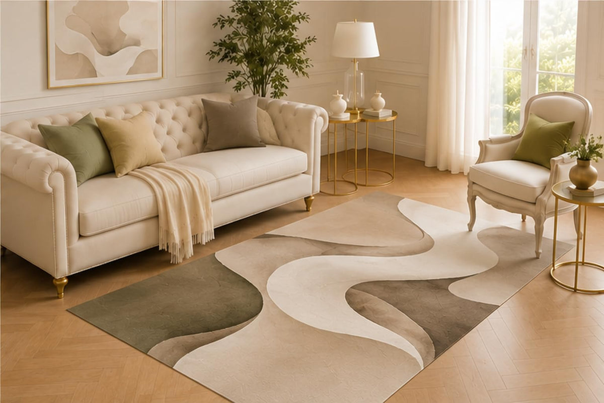 ICE ARMOR 5' x 7' Organic Geometric Abstract Rug, Sophisticated Low Pile Indoor Carpet with Anti-Skid Silicone Backing for Guest Room, Office, Lounge, Kids and Pets