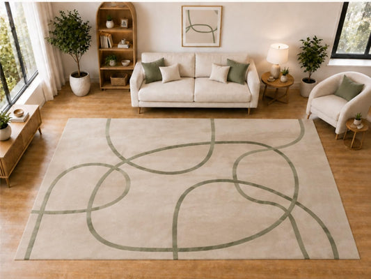 ICE ARMOR "Ultra Light Weight Large 6'7 x 9'10 Sage Loop Line Pattern Area Rug for Living Room Bedroom Dining Room Soft Low Pile Indoor Carpet Modern Minimalist Floor Decor