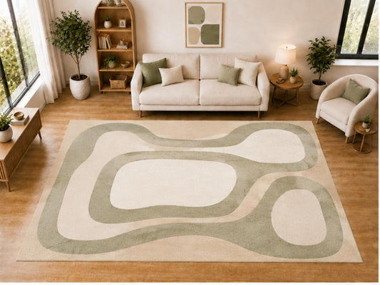ICE ARMOR "Ultra Light Weight Large 6'7 x 9'10 Sage Organic Loop Pattern Area Rug for Living Room Bedroom Dining Room Soft Low Pile Indoor Carpet Modern Contemporary Floor Decor