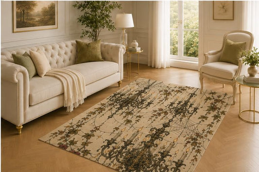 ICE ARMOR 5' x 7' Chandelier Web Rug, Candle Vine and Ornate Fixture Artwork, Smooth Printed Floor Cover for Dining Room, Foyer, Study and Victorian Decor