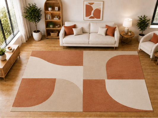 ICE ARMOR "Ultra Light Weight Large 6'7 x 9'10 Terracotta Curved Block Pattern Area Rug for Living Room Bedroom Dining Room Soft Low Pile Indoor Carpet Modern Geometric Floor Decor