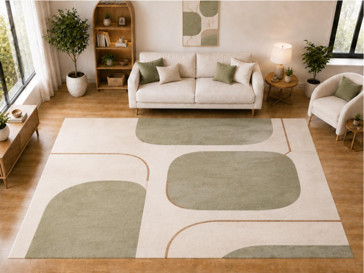 ICE ARMOR "Ultra Light Weight Large 6'7 x 9'10 Sage Rounded Block Pattern Area Rug for Living Room Bedroom Dining Room Soft Low Pile Indoor Carpet Modern Geometric Floor Decor