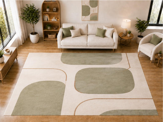 ICE ARMOR "Ultra Light Weight Large 6'7 x 9'10 Sage Rounded Block Pattern Area Rug for Living Room Bedroom Dining Room Soft Low Pile Indoor Carpet Modern Geometric Floor Decor