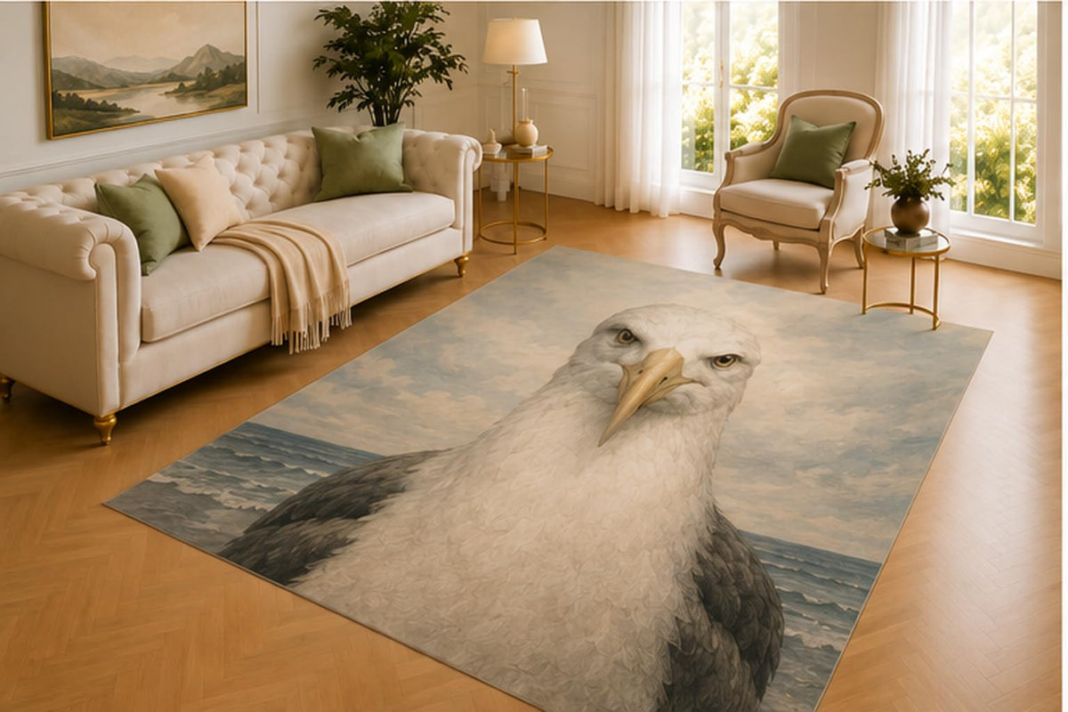 ICE ARMOR 5' x 7' Seagull Rug, Coastal Bird Above Ocean Waves, Soft Printed Floor Cover for Living Room, Bedroom, Office, Beach House and Nautical Home Decor