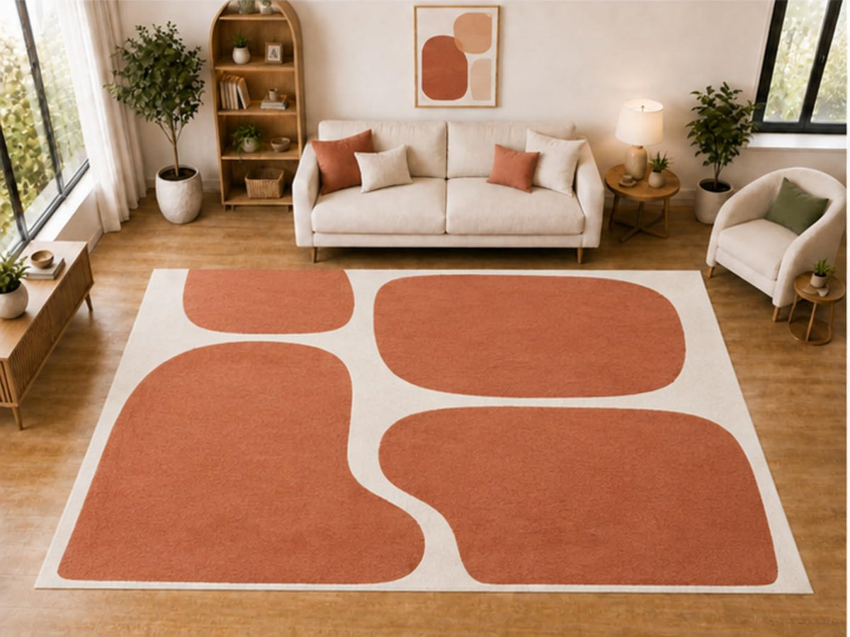 ICE ARMOR "Ultra Light Weight Large 6'7 x 9'10 Terracotta Rounded Block Pattern Area Rug for Living Room Bedroom Dining Room Soft Low Pile Indoor Carpet Modern Geometric Floor Decor