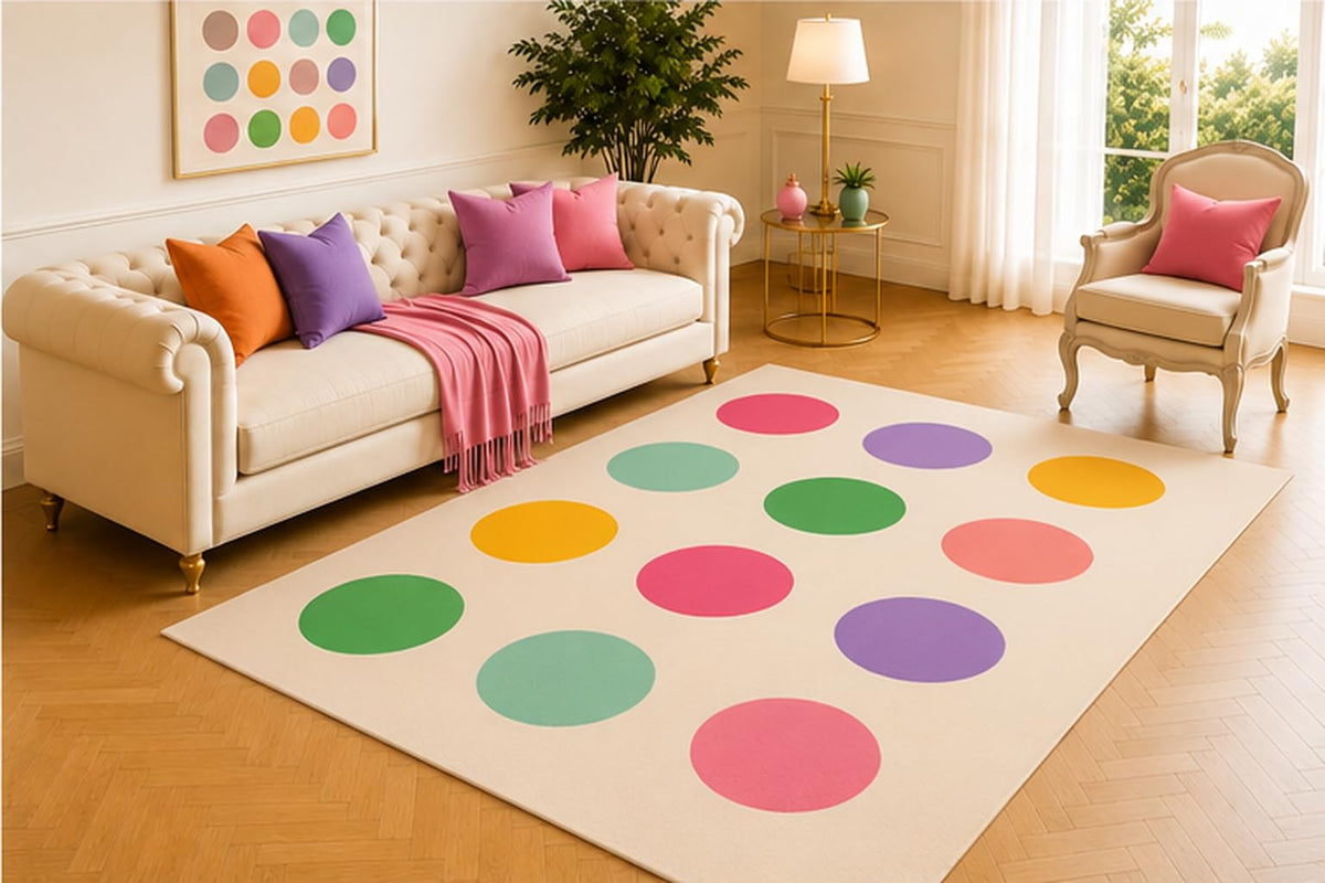 ICE ARMOR 5' x 7' Pastel Polka Dot Area Rug, Modern Colorful Circle Pattern in Pink Mint Green Lavender Yellow and Cream, Soft Low Pile Carpet for Living Room Bedroom Nursery Playroom