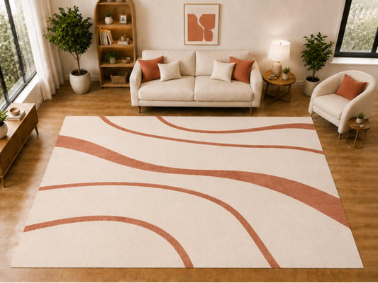 ICE ARMOR "Ultra Light Weight Large 6'7 x 9'10 Terracotta Sweeping Line Pattern Area Rug for Living Room Bedroom Dining Room Soft Low Pile Indoor Carpet Modern Minimalist Floor Decor