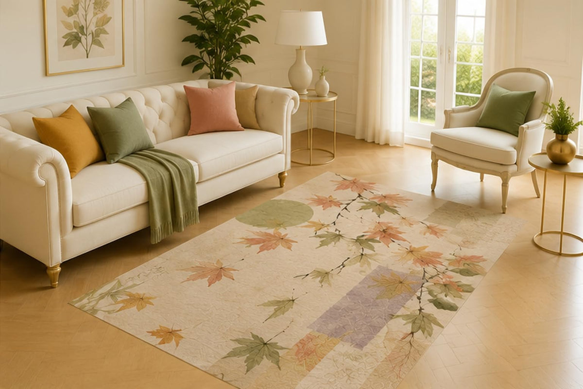 ICE ARMOR 5' x 7' Autumn Maple Branch Area Rug for Living Room, Soft Low Pile Floor Cover with Non-Slip Silicone Backing for Bedroom, Entryway, Office, Kids and Pets