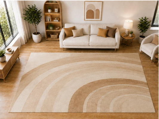 ICE ARMOR "Ultra Light Weight Large 6'7 x 9'10 Beige Double Rainbow Arch Pattern Area Rug for Living Room Bedroom Dining Room Soft Low Pile Indoor Carpet Modern Neutral Floor Decor