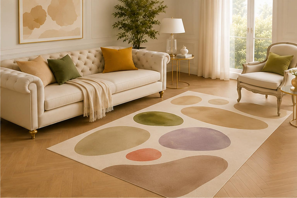 ICE ARMOR 5' x 7' Pebble Shape Modern Area Rug for Living Room, Soft Low Pile Decorative Carpet with Non-Slip Silicone Backing for Bedroom, Dining Space, Office, Kids and Pets