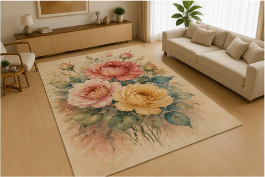 ICE ARMOR 5' x 7' Water Lily Lotus Pond Area Rug, Soft Low Pile Indoor Rug with Non-Slip Silicone Backing for Living Room, Bedroom, Dining Room, Office, Family Room, Green