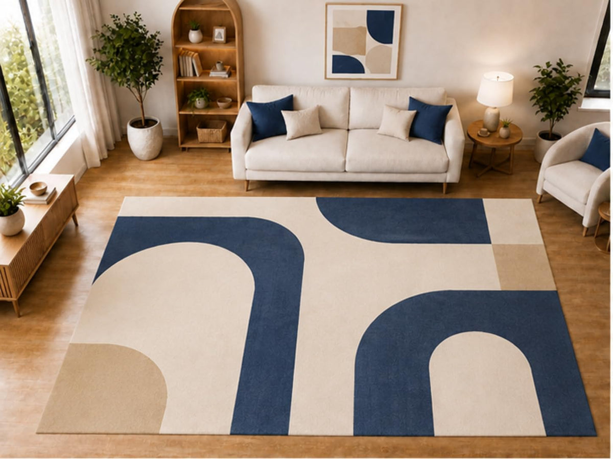ICE ARMOR "Ultra Light Weight Large 6'7 x 9'10 Navy Rounded Arch Pattern Area Rug for Living Room Bedroom Dining Room Soft Low Pile Indoor Carpet Modern Geometric Floor Decor