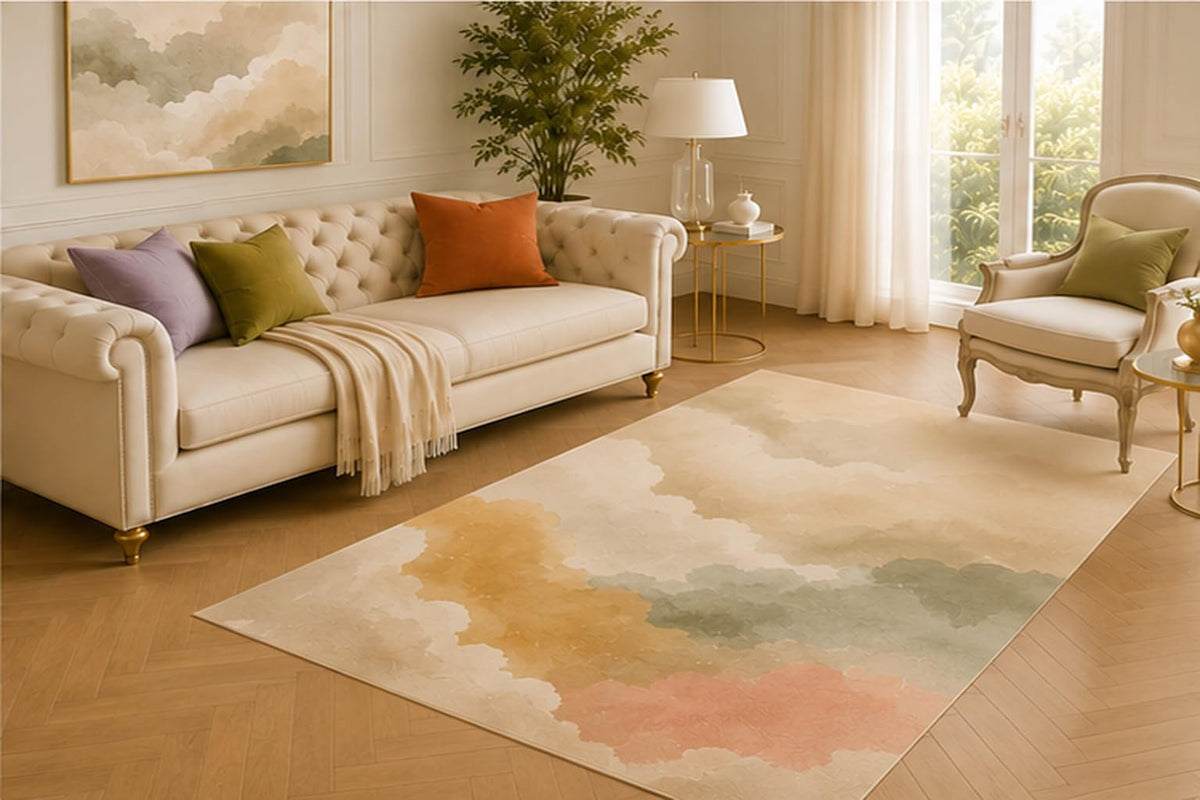 ICE ARMOR 5' x 7' Cloud Wash Abstract Area Rug for Living Room, Soft Low Pile Indoor Carpet with Non-Slip Silicone Backing for Bedroom, Dining Space, Office, Kids and Pets