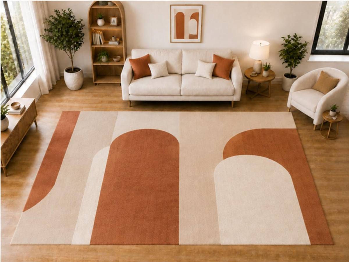 ICE ARMOR "Ultra Light Weight Large 6'7 x 9'10 Terracotta Rounded Arch Pattern Area Rug for Living Room Bedroom Dining Room Soft Low Pile Indoor Carpet Modern Geometric Floor Decor