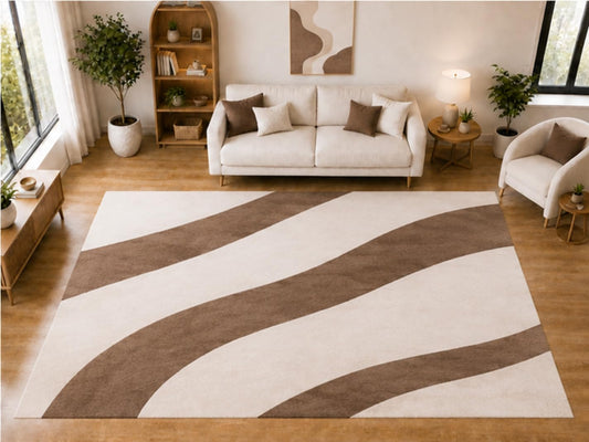 ICE ARMOR "Ultra Light Weight Large 6'7 x 9'10 Brown Flowing Stripe Pattern Area Rug for Living Room Bedroom Dining Room Soft Low Pile Indoor Carpet Modern Floor Decor
