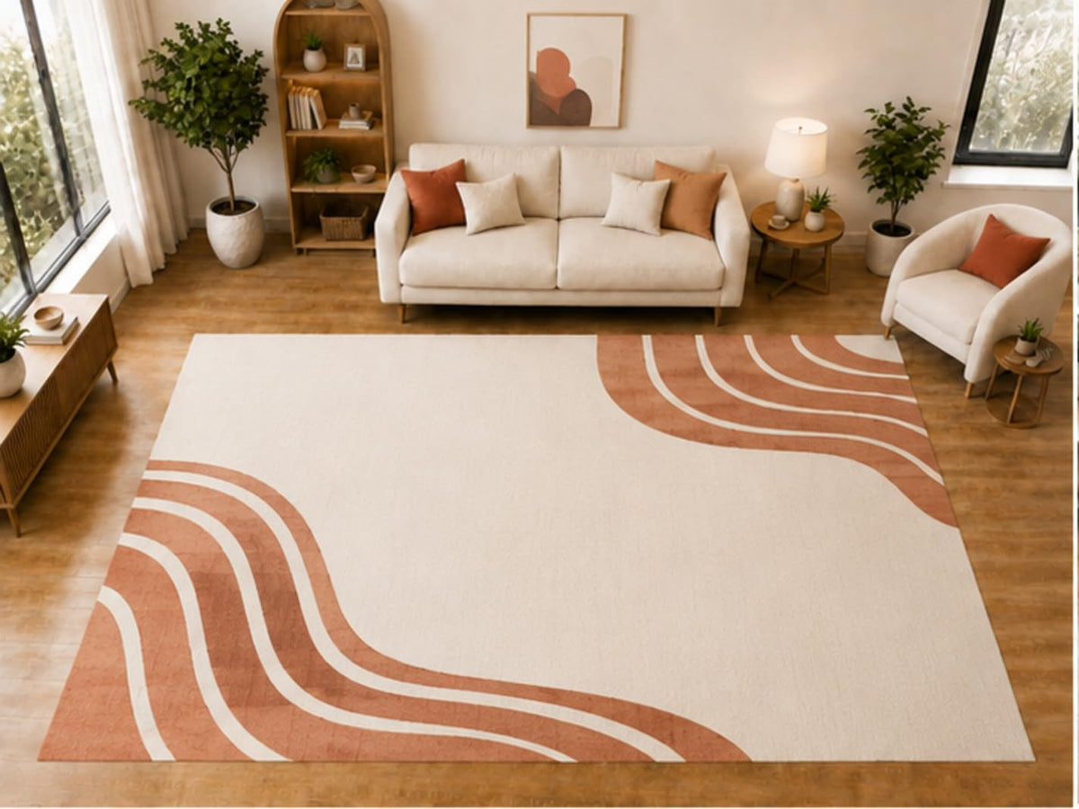 ICE ARMOR "Ultra Light Weight Large 6'7 x 9'10 Terracotta Corner Wave Pattern Area Rug for Living Room Bedroom Dining Room Soft Low Pile Indoor Carpet Modern Geometric Floor Decor
