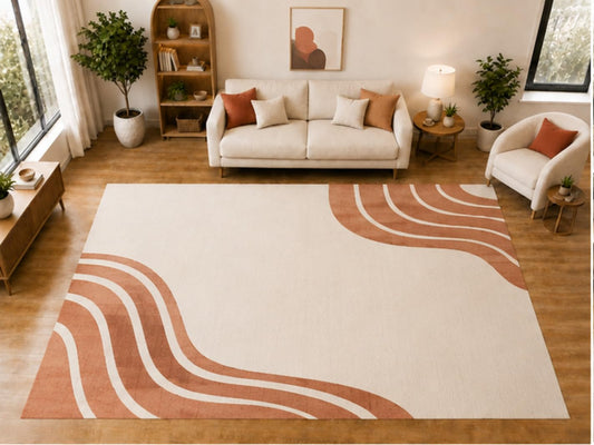 ICE ARMOR "Ultra Light Weight Large 6'7 x 9'10 Terracotta Corner Wave Pattern Area Rug for Living Room Bedroom Dining Room Soft Low Pile Indoor Carpet Modern Geometric Floor Decor