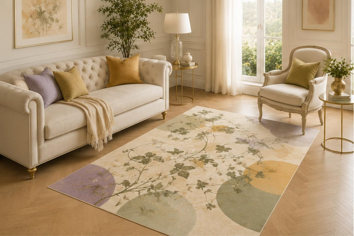 ICE ARMOR 5' x 7' Abstract Vine Botanical Rug, Soft Low Pile Floor Decor with Non-Slip Silicone Backing for Living Room, Bedroom, Dining Area, Office, Kids and Pets
