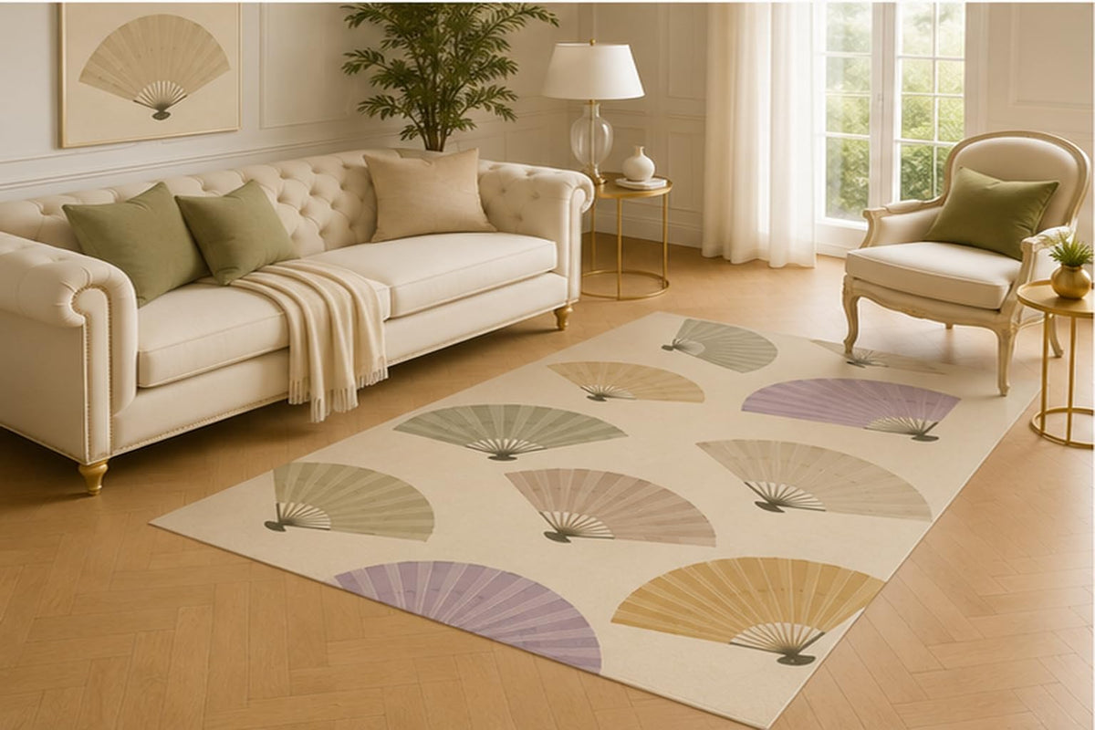 ICE ARMOR 5' x 7' Japanese Folding Fan Area Rug for Living Room, Soft Low Pile Decorative Carpet with Non-Slip Silicone Backing for Bedroom, Dining Room, Office, Kids and Pets