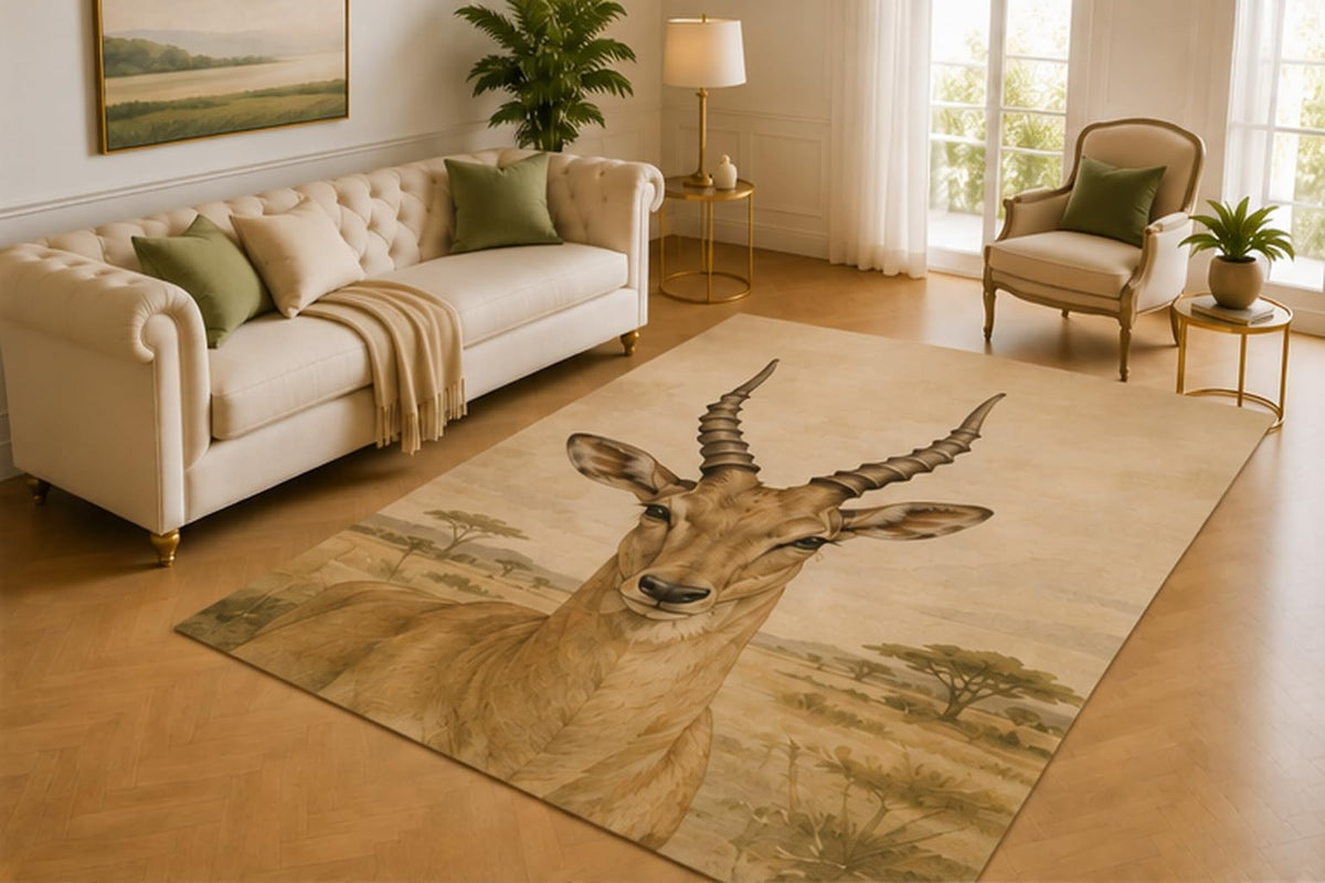 ICE ARMOR 5' x 7' Impala Rug, Graceful African Antelope in Open Savanna Art, Smooth Printed Floor Cover for Living Room, Bedroom, Nursery and Safari Decor