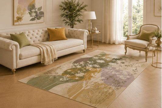 ICE ARMOR 5' x 7' Abstract Botanical Meadow Area Rug for Living Room, Soft Low Pile Indoor Carpet with Non-Slip Backing for Bedroom, Dining Room, Office, Olive