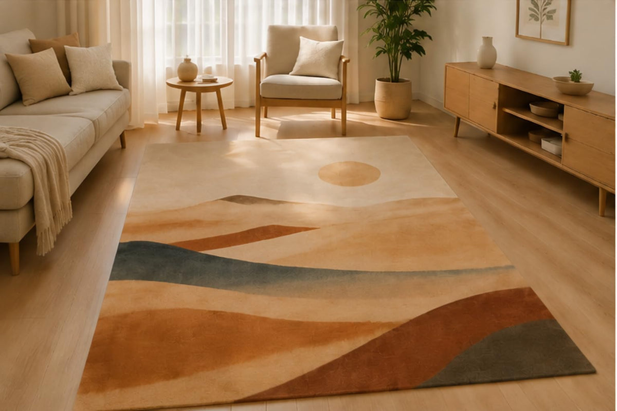 ICE ARMOR 5' x 7' Modern Desert Abstract Area Rug Soft Low Pile Indoor Rug with Non-Slip Silicone Backing Contemporary Decor Carpet for Living Room Bedroom Dining Room Office Terracotta Beige