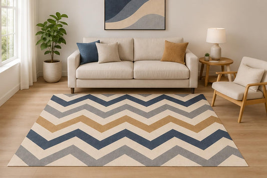 ICE ARMOR 5' x 7' Chevron Geometric Area Rug, Neutral Gray White Modern Zigzag Pattern for Living Room Bedroom Office, Non-Slip Silicone Backing, Low Pile Carpet