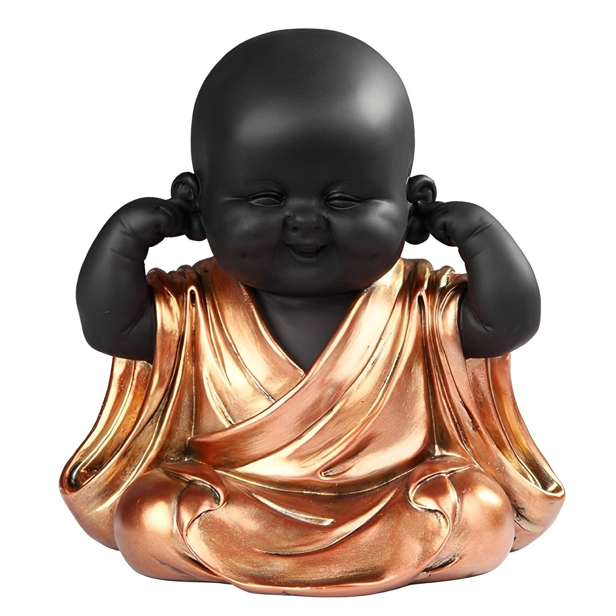 ICE ARMOR 6" H Hear No Evil Little Monk in Gold and Black Statue Feng Shui Decoration Religious Figurine