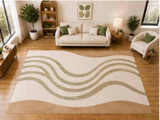 ICE ARMOR "Ultra Light Weight Large 6'7 x 9'10 Sage Layered Wave Pattern Area Rug for Living Room Bedroom Dining Room Soft Low Pile Indoor Carpet Modern Minimalist Floor Decor