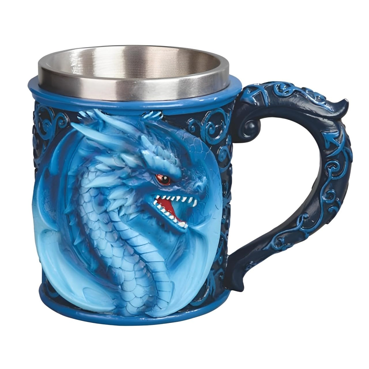 ICE ARMOR 6" H Blue Dragon Mug Statue Sculpture Ornament Decoration Home/Room Decor Ideas for Housewarming, Holidays and Birthdays Great Collectible Addition