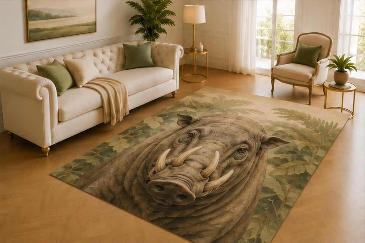 ICE ARMOR 5' x 7' Warthog Rug, Powerful African Wildlife in Lush Tropical Foliage Art, Smooth Printed Floor Cover for Living Room, Bedroom, Office and Safari Decor