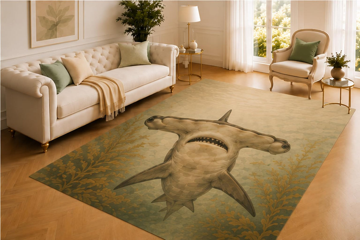 ICE ARMOR 5' x 7' Hammerhead Shark Rug, Distinctive Marine Predator Underwater, Soft Printed Floor Cover for Living Room, Bedroom, Office and Coastal Home Decor