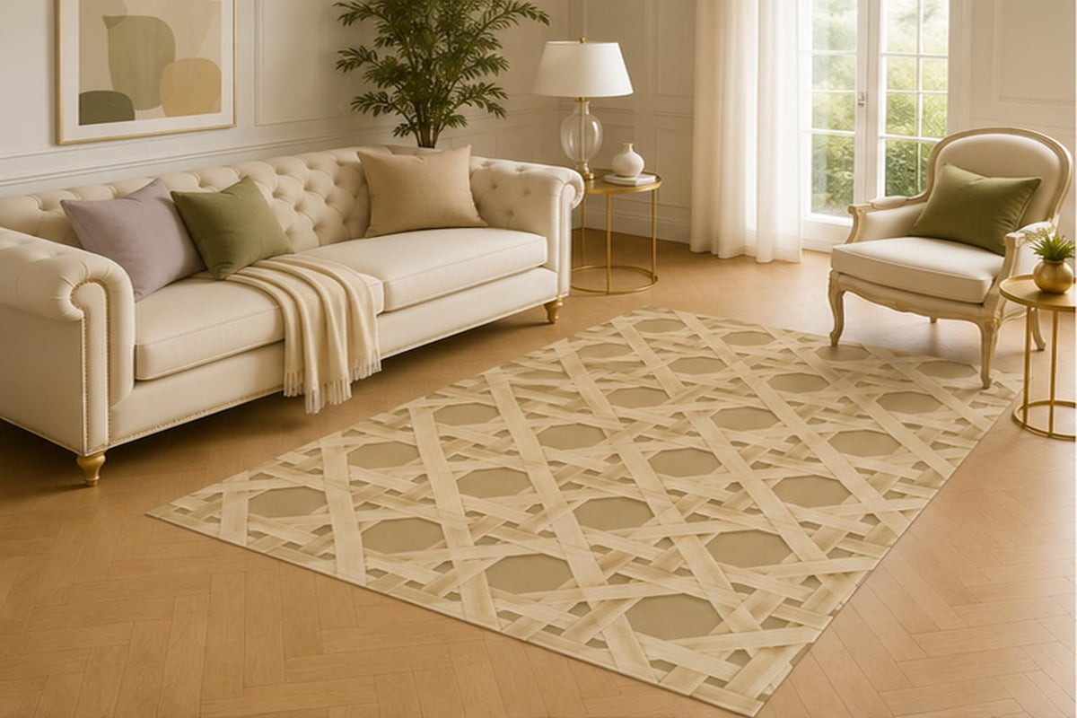 ICE ARMOR 5' x 7' Woven Lattice Geometric Area Rug for Living Room, Soft Low Pile Accent Carpet with Non-Slip Silicone Backing for Bedroom, Dining Room, Office, Kids and Pets
