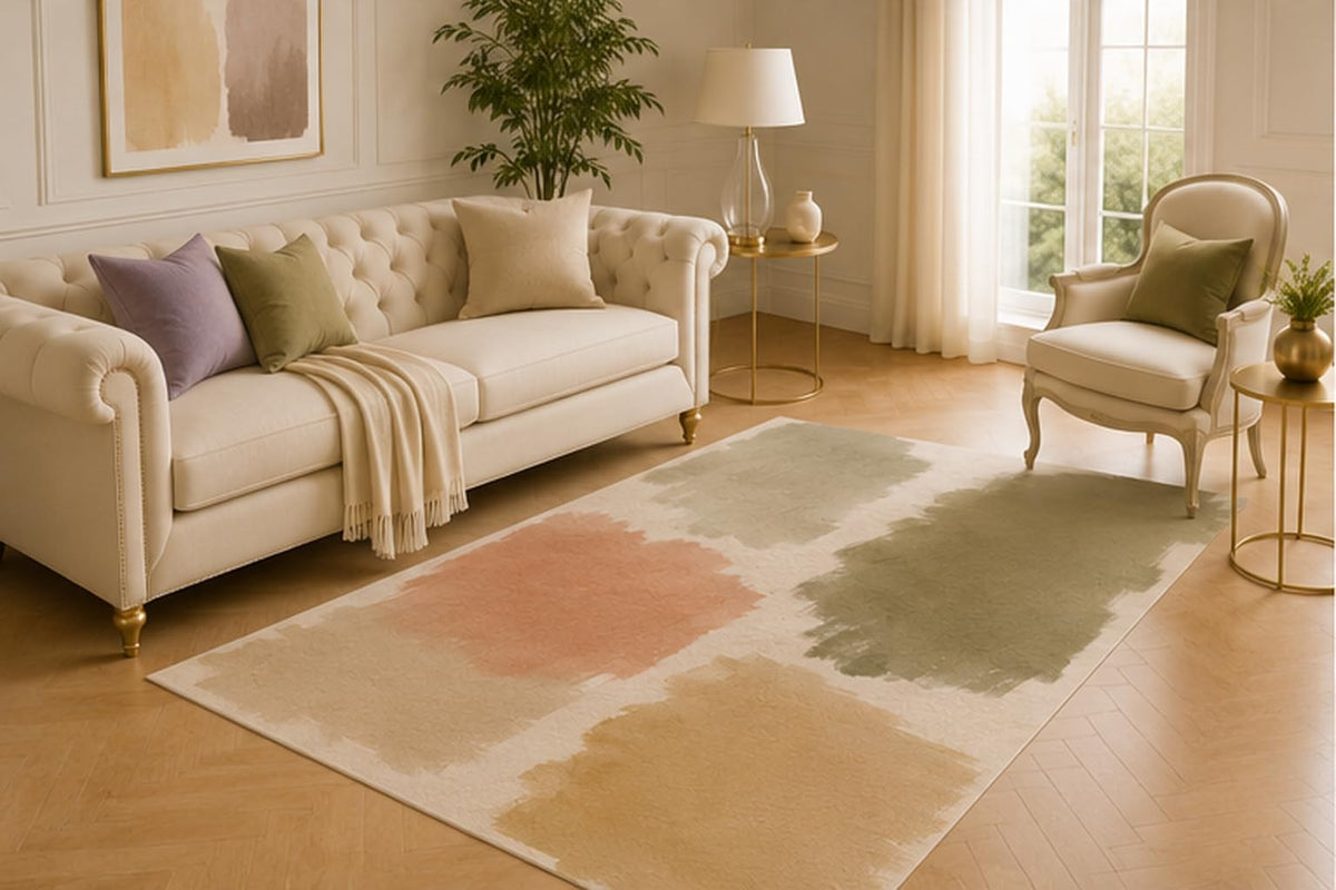 ICE ARMOR 5' x 7' Minimal Brush Patch Area Rug for Living Room, Soft Low Pile Accent Carpet with Non-Slip Silicone Backing for Bedroom, Dining Space, Office, Kids and Pets
