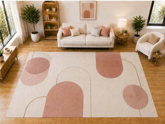 ICE ARMOR "Ultra Light Weight Large 6'7 x 9'10 Blush Rounded Arch Pattern Area Rug for Living Room Bedroom Dining Room Soft Low Pile Indoor Carpet Modern Geometric Floor Decor