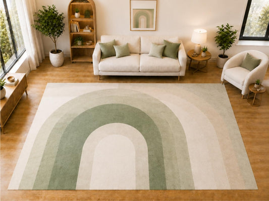 ICE ARMOR "Ultra Light Weight Large 6'7 x 9'10 Sage Large Rainbow Arch Pattern Area Rug for Living Room Bedroom Dining Room Soft Low Pile Indoor Carpet Modern Minimalist Floor Decor