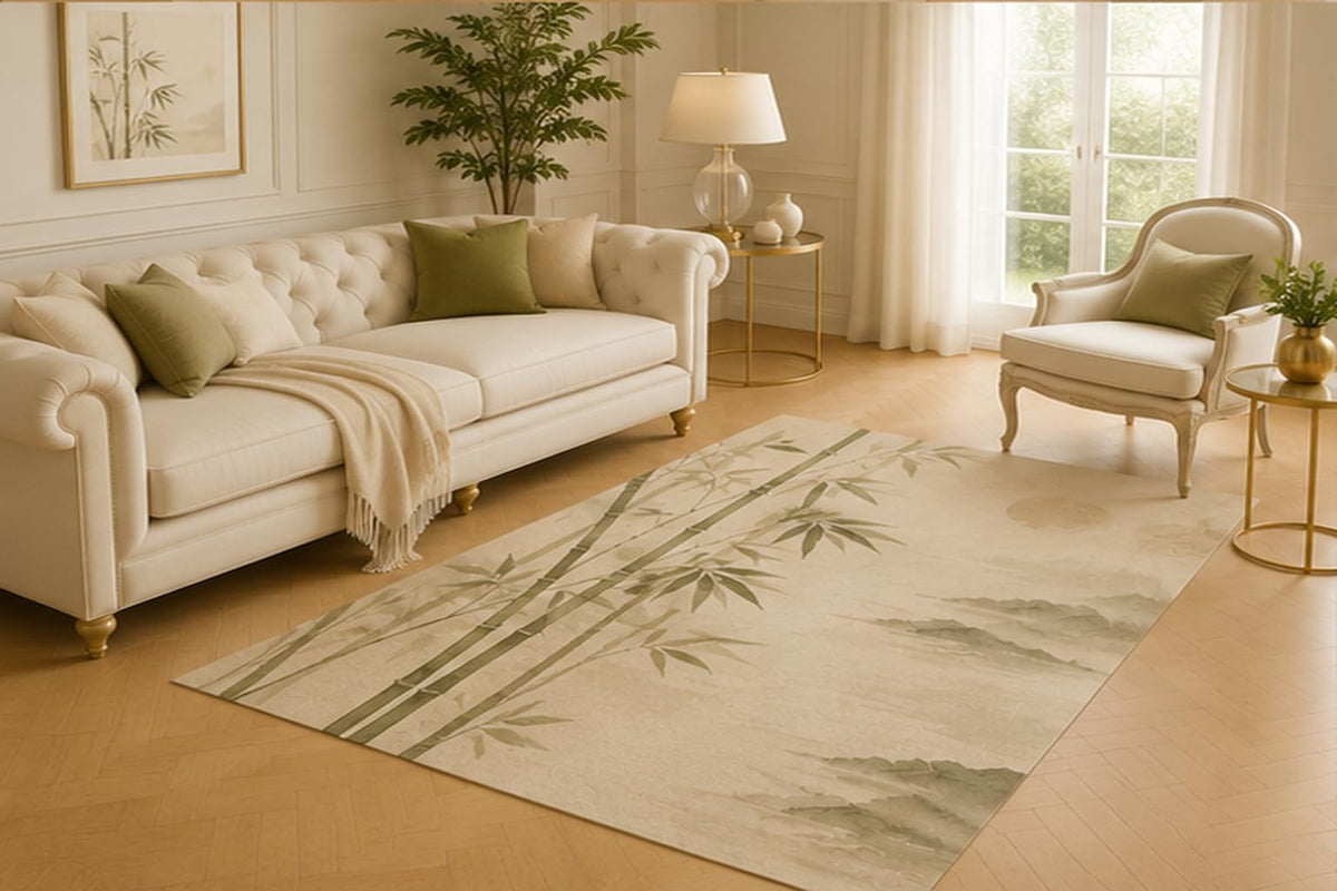 ICE ARMOR 5' x 7' Bamboo Mist Garden Area Rug for Living Room, Soft Low Pile Decorative Carpet with Non-Slip Silicone Backing for Bedroom, Dining Space, Office, Kids and Pets