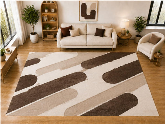 ICE ARMOR "Ultra Light Weight Large 6'7 x 9'10 Brown Diagonal Rounded Bar Pattern Area Rug for Living Room Bedroom Dining Room Soft Low Pile Indoor Carpet Modern Contemporary Floor Decor